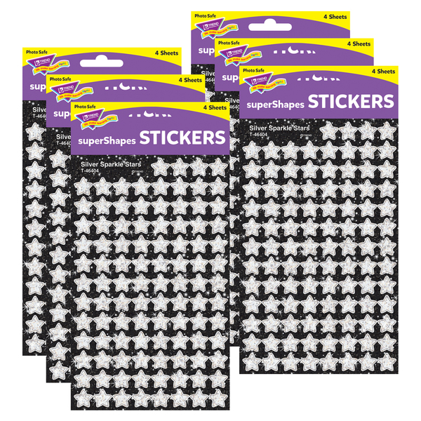 Trend Enterprises Silver Sparkle Stars superShapes Stickers-Sparkle, 400/Pack, PK6 T46404